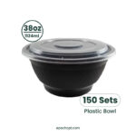 NB38 | 38oz PP Black Noodle Bowl | Takeout Food Bowl | 150 Sets