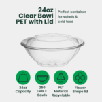 24oz Disposable Salad Bowls with Dome Lids / Clear - Image 2