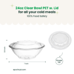 24oz Disposable Salad Bowls with Dome Lids / Clear - Image 3