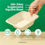 24oz | Sugarcane Square Bowl | Compostable Takeout Bowl | 500 pcs - Image 2