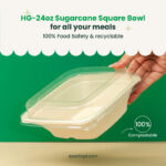 24oz | Sugarcane Square Bowl | Compostable Takeout Bowl | 500 pcs - Image 3