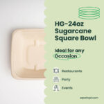 24oz | Sugarcane Square Bowl | Compostable Takeout Bowl | 500 pcs - Image 5