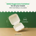 6x6x3 Sugarcane Takeout Containers – 1 Compartment - Image 3