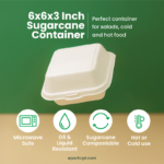 6x6x3 Sugarcane Takeout Containers – 1 Compartment - Image 2