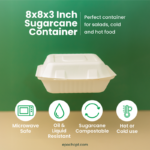 8x8x3 Sugarcane Takeout Containers – 3 Compartment - Image 2