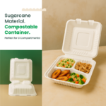 8x8x3 Sugarcane Takeout Containers – 3 Compartment - Image 4