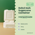 8x8x3 Sugarcane Takeout Containers – 3 Compartment - Image 5