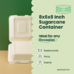 8x8x3 Sugarcane Takeout Containers – 1 Compartment - Image 5