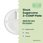 9 inches | Sugarcane 3-Compartment Bagasse Round Plate | Compostable Disposable Plates | 500 pcs - Image 5