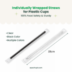 Individually Wrapped Straws | 0.7cm x 23cm | Colors, Clear or Black | 2000 pcs - Image 3