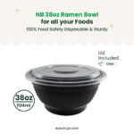 NB38 | 38oz PP Black Noodle Bowl | Takeout Food Bowl | 150 Sets - Image 4