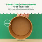1000ml | 32oz Round Kraft Microwavable Take-Out Bowl | 300 pcs - Image 4