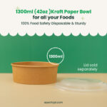 1300ml | 42oz Round Kraft Microwavable Take-Out Bowl | 300 pcs - Image 3