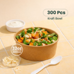 1000ml | 32oz Round Kraft Microwavable Take-Out Bowl | 300 pcs