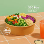 1300ml | 42oz Round Kraft Microwavable Take-Out Bowl | 300 pcs